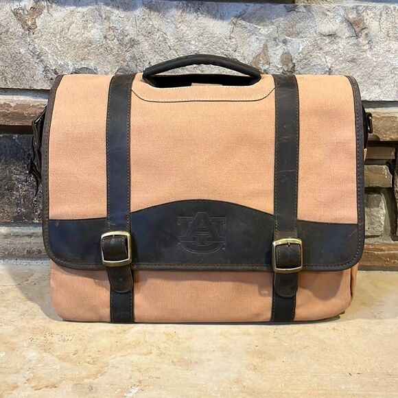 Auburn University Canyon Outback Canvas and Leather Messenger Laptop Bag - Picture 1 of 10